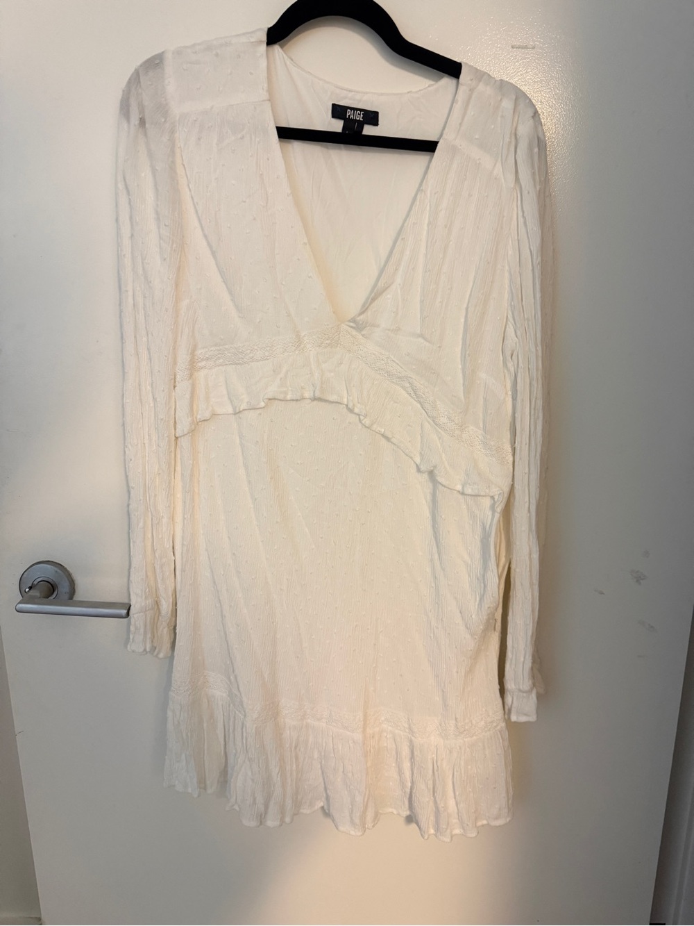 PAIGE White Swiss Dot Long Sleeve Ruffle Mini Dress